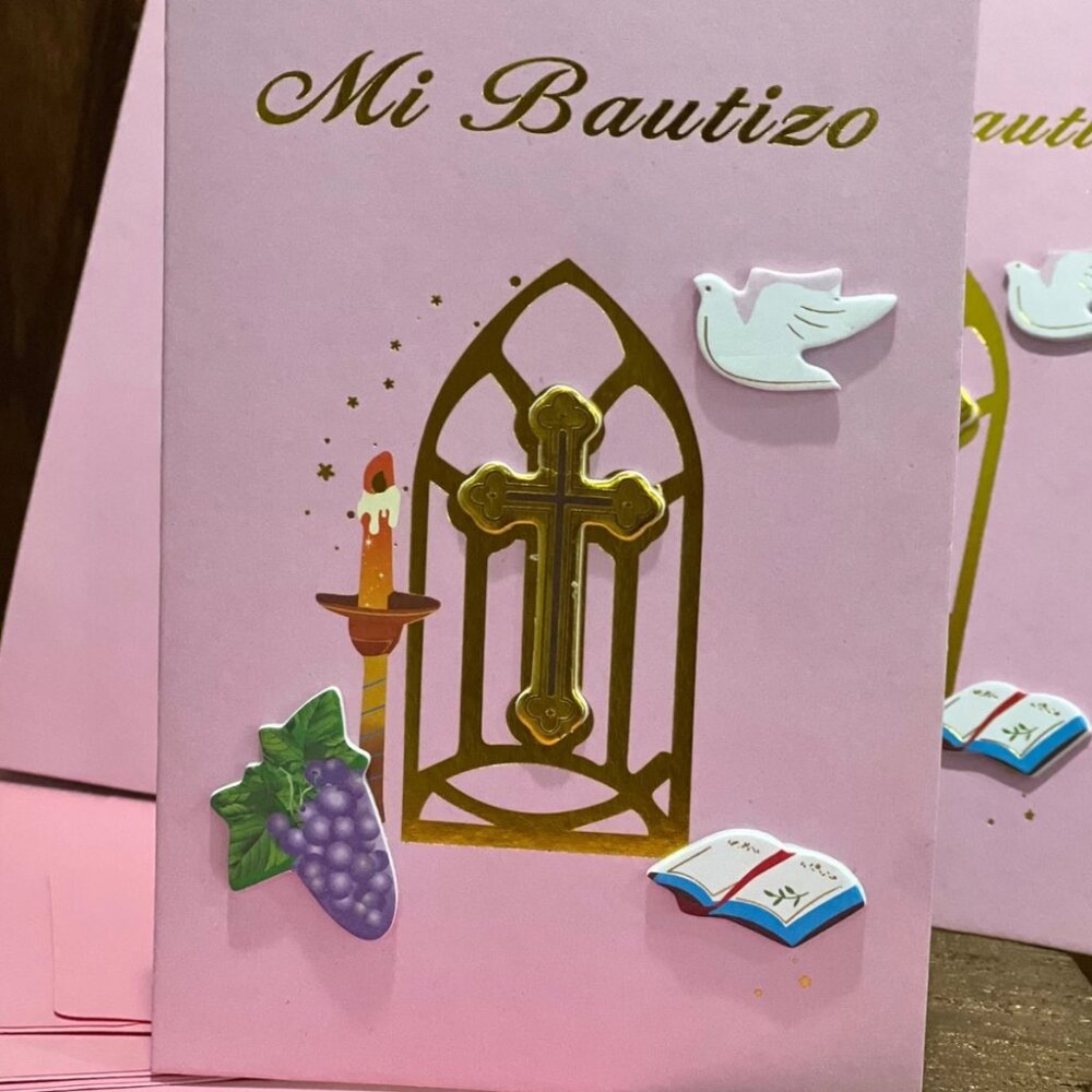 Mi Bautizo My Baptism in Spanish Gold Cross Invitations Party Supplies 10 Count